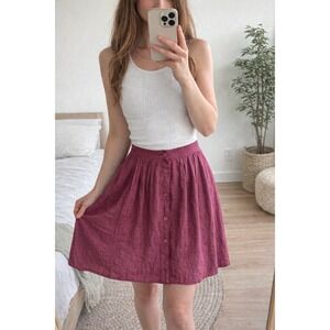 Vintage Berry Linen Rayon Button Front Pleated Midi Skirt Size 8 Magenta Wine